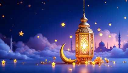 Night ramadan special sale promotion eid islamic mosque moon lantern background