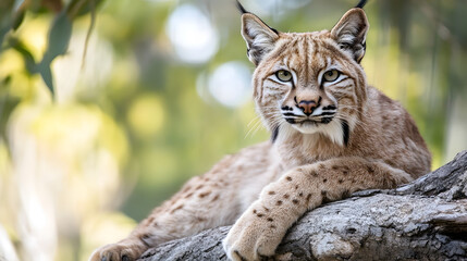Fototapeta premium Close Up of Majestic Lynx Resting on Tree Branch in Natural Habitat : Generative AI