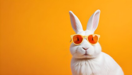 Obraz premium A rabbit wearing sunglasses against a bright orange background