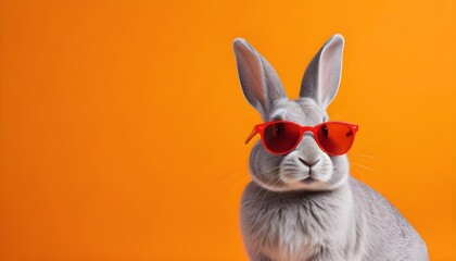 Obraz premium A rabbit wearing sunglasses against a bright orange background