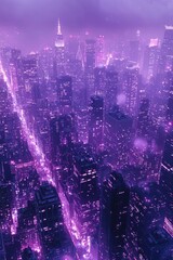 A view of a city at night from the top of a skyscraper