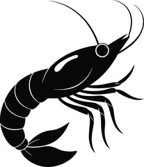 Silhouette of shrimp vector style illustration on white background. 