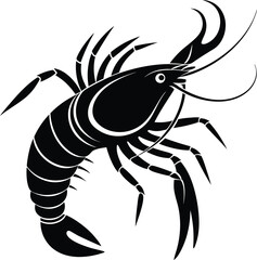 Silhouette of shrimp vector style illustration on white background. 