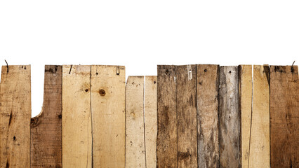 Closeup view arranged wooden fence isolated over white background. Natural wooden texture or brown background or wallpaper. Copy space or mockup