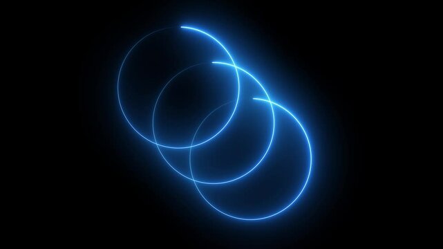 Abstract 3 circle Neon bule color Electric Border Animation, Futuristic Electric Border Line Loop circle preloa