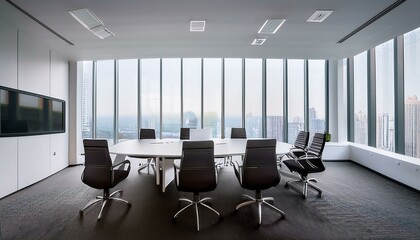Panoramic white office meeting room corner