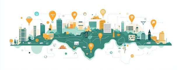Naklejka premium Smart City Digital Illustration with futuristic urban connectivity, modern smart city illustration, technology-driven urban landscape concept