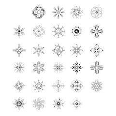 Set Black Colleciton Line Snowflake Doodle Winter Decoration Elements Vector Design Style