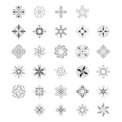 Set Black Colleciton Line Snowflake Doodle Winter Decoration Elements Vector Design Style