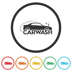 Car wash icon. Set icons in color circle buttons