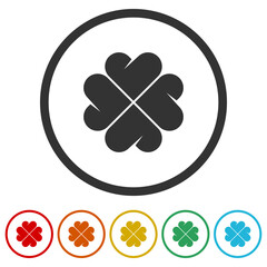 Clover leaves simple icon. Set icons in color circle buttons