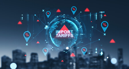 Import tariffs increase concept with digital elements.