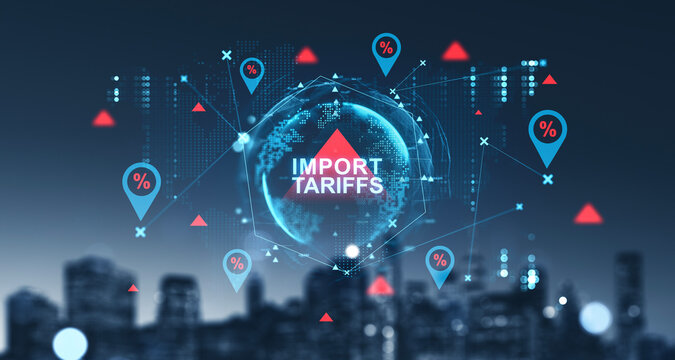 Import tariffs increase concept with digital elements.