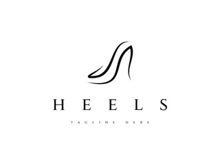 minimal abstract high heels woman shoes line logo design