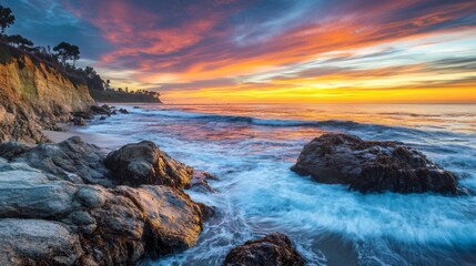 Obraz premium Coastal Sunset at Beach Rocks