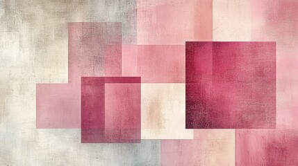 Pink and red squares make up a layered abstract painting design