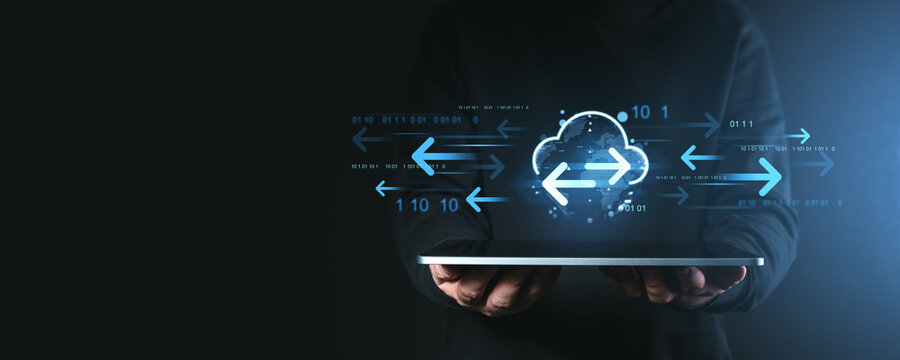 Cloud data transfer and online storage system concept.