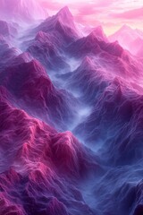 Fototapeta premium A digital painting of a mountain landscape with a pink sky