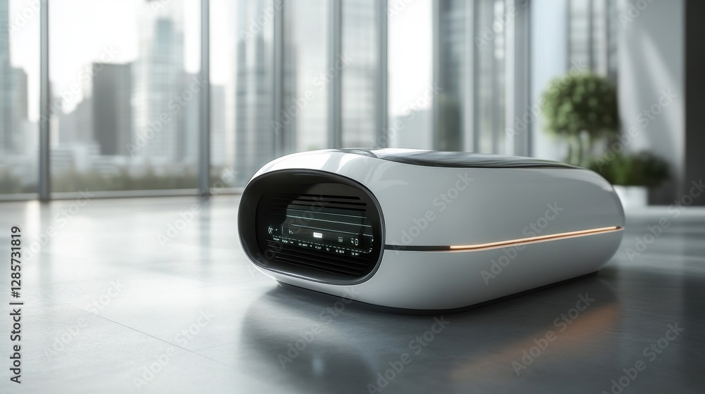 Poster a futuristic air conditioning unit with led indicators and smart home integration