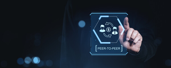 Peer-to-peer payment technology hologram on digital interface.