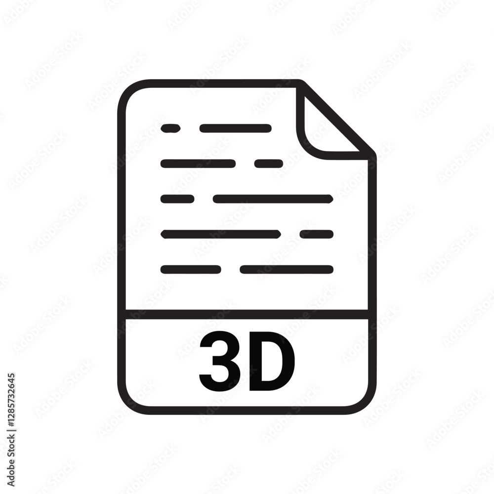 Poster 3d file icon set. 3d file type symbol. file 3d format icon in black filled and outlined style isolat