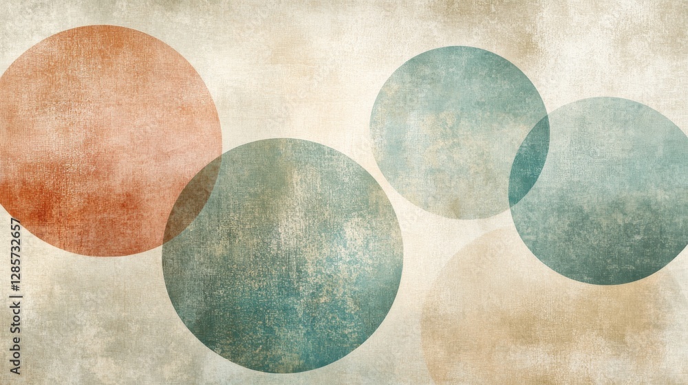 Poster overlapping circles of varying colors on a beige textured surface