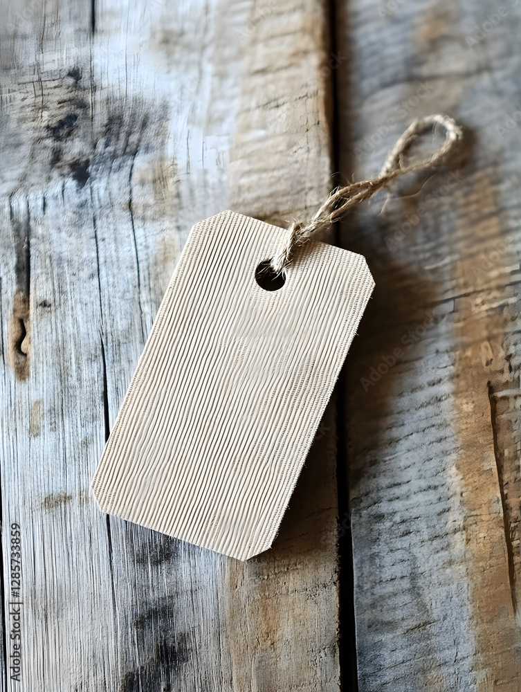 Poster Rustic Empty Kraft Paper Tag on Weathered Wooden Surface for Branding : Generative AI