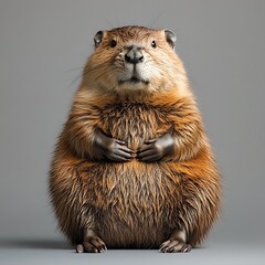 A Full Frontal Shot of a Beaver Standing