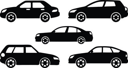 Naklejka premium Silhouette of car icon set vector style illustration on white background. 