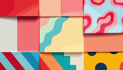 nine squares, each with a unique color and design, arranged in a 3x3 grid.