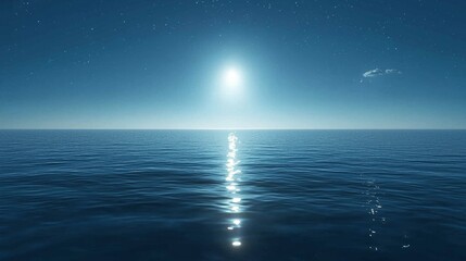 Obraz premium A bright light shines brightly over the ocean at night