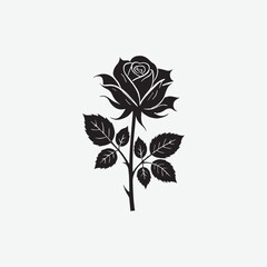 Download a high-quality black rose silhouette vector with a clean white background. Perfect for stencils, tattoos, logos, and decorative designs.