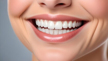 Obraz premium Dental Care , A close-up of a woman's smiling mouth with perfectly white teeth