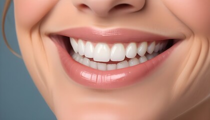 Obraz premium Dental Care , A close-up of a woman's smiling mouth with perfectly white teeth