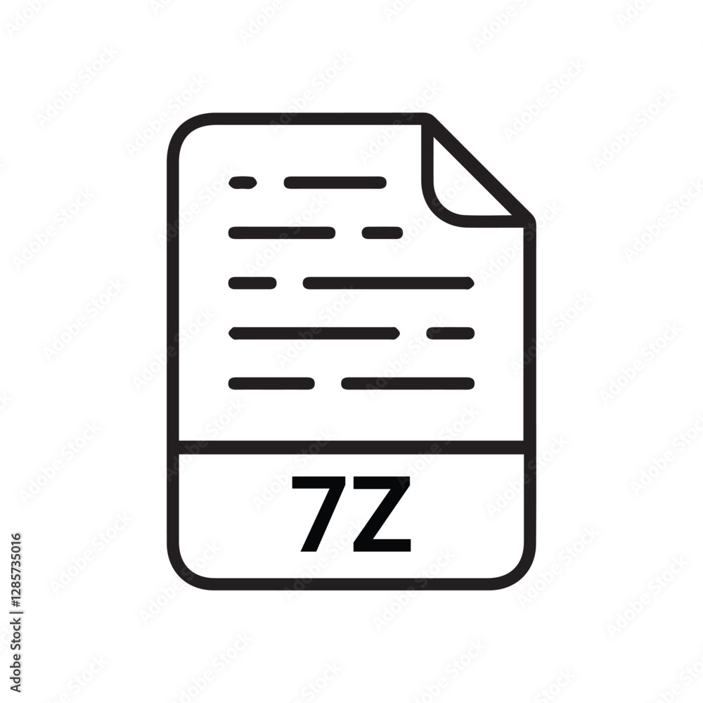 Poster 7z file icon set. 7z file type symbol. file 7z format icon in black filled and outlined style isolat