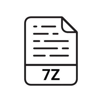 7Z file icon set. 7Z file type symbol. File 7Z format icon in black filled and outlined style isolated on transparent background.