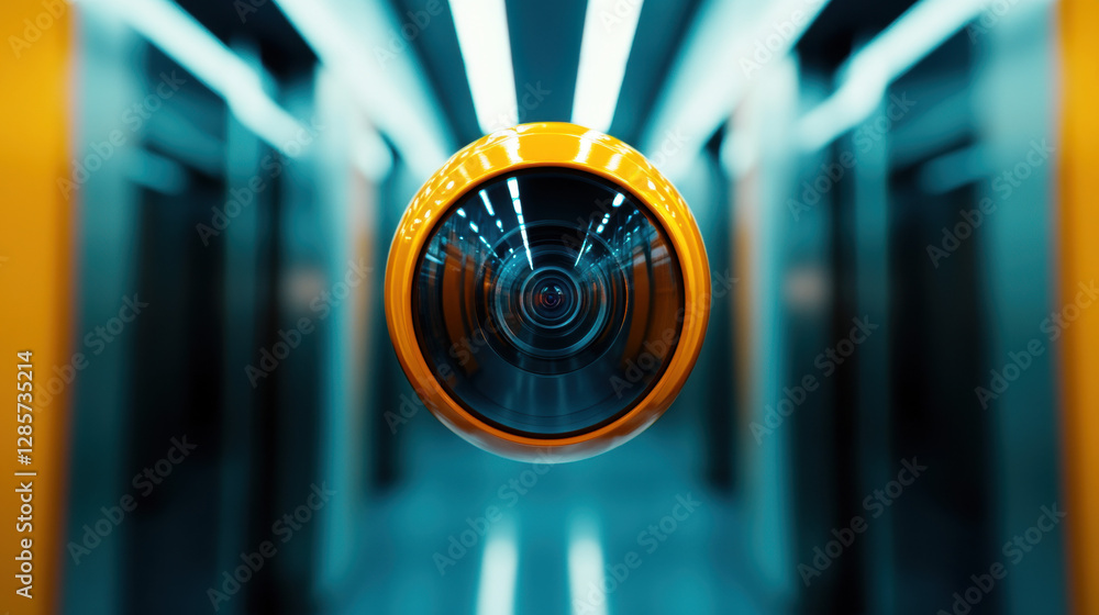 Poster cctv camera monitoring in an elevator corner, high fidelity image version 2.4.3.