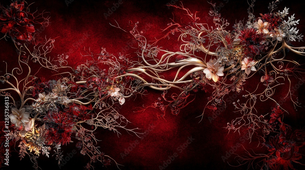 Aufkleber intricate thai pattern with interwoven branches artistic nature digital artwork dark background aest