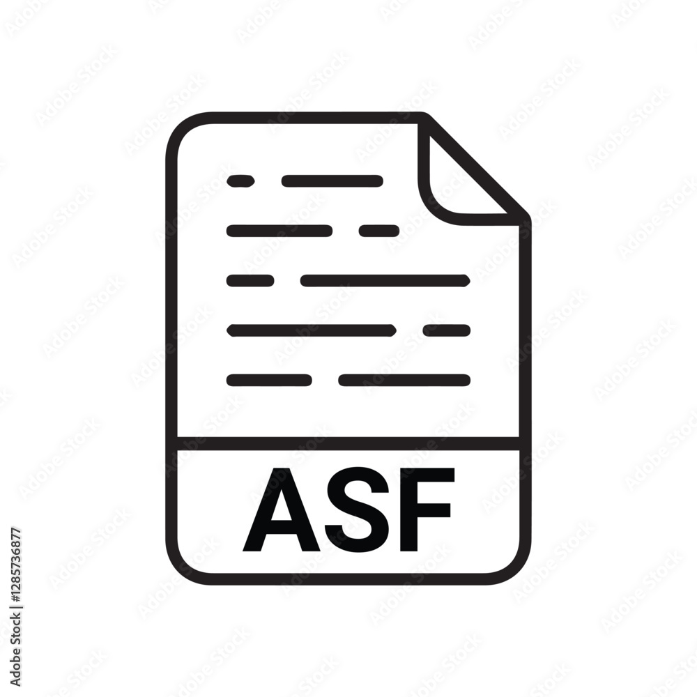 Aufkleber asf file icon set. asf file type symbol. file asf format icon in black filled and outlined style iso
