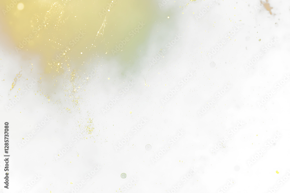 Poster abstract gold and green particles on transparent background .