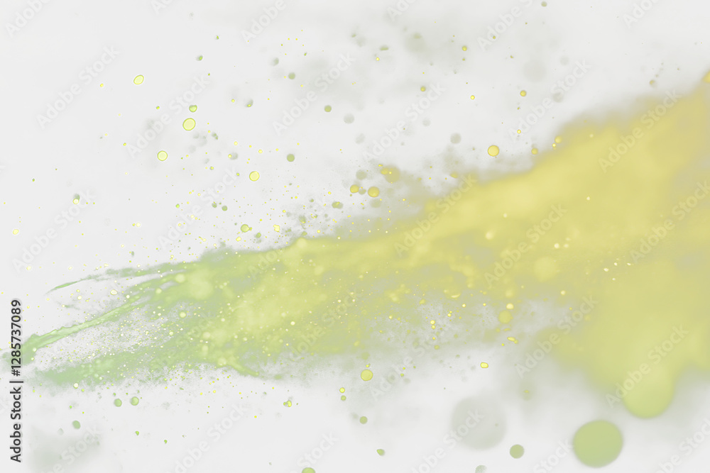 Poster abstract green and yellow powder explosion on transparent background .