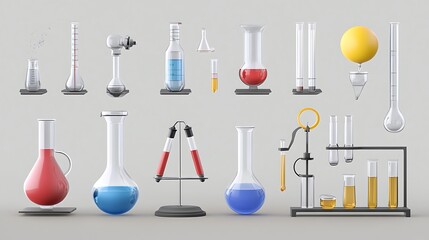 3D Render: Colorful Chemistry Lab Glassware Collection AI Generated