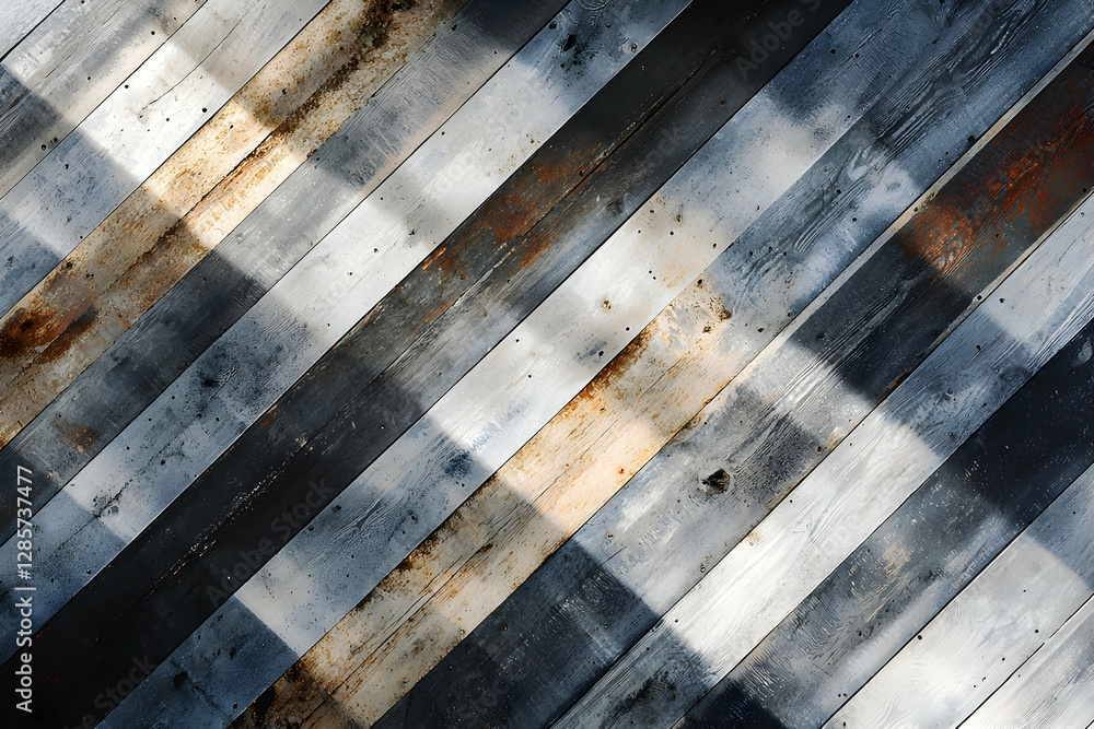 Poster distressed wood planks with shadows creating a unique textured background