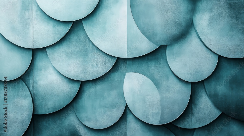 Poster an abstract design of overlapping teal colored semi circle shapes