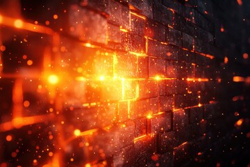 Futuristic glowing firewall protecting a digital structure