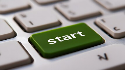 Bright Green Start Button on Computer Keyboard in Close-Up View