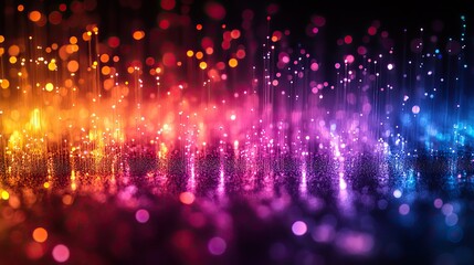 This vibrant display of fiber optic cables radiating colorful light against a black background showcases the beauty of technology and connectivity