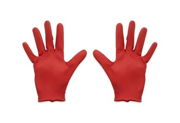 Obraz premium A pair of red rubber glovesA pair of blue latex glovesA pair of yellow cleaning glovesA pair of green gardening gloves