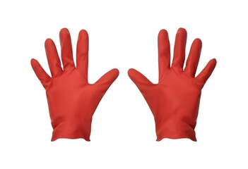 Obraz premium A pair of red rubber glovesA pair of blue latex glovesA pair of yellow cleaning glovesA pair of green gardening gloves