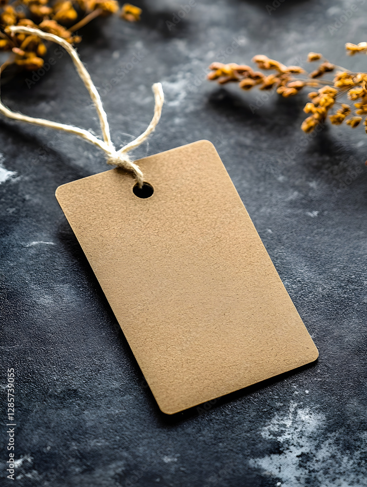 Aufkleber Blank Decorative Tag with Twine on Rustic Background for Custom Designs : Generative AI